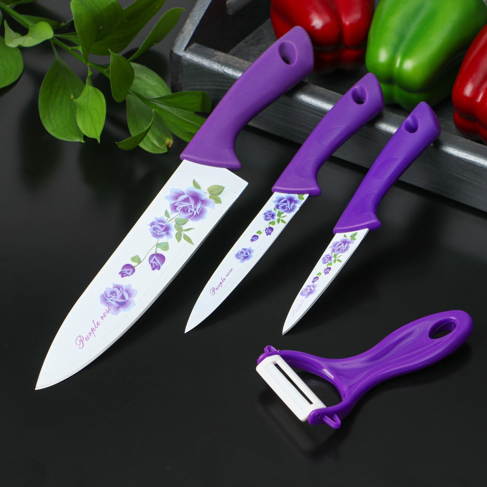 Набор кухонных принадлежностей Доляна, 4 предмета: 3 ножа с антиналипающим покрытием, лезвие 8,5 см, — фото 1
