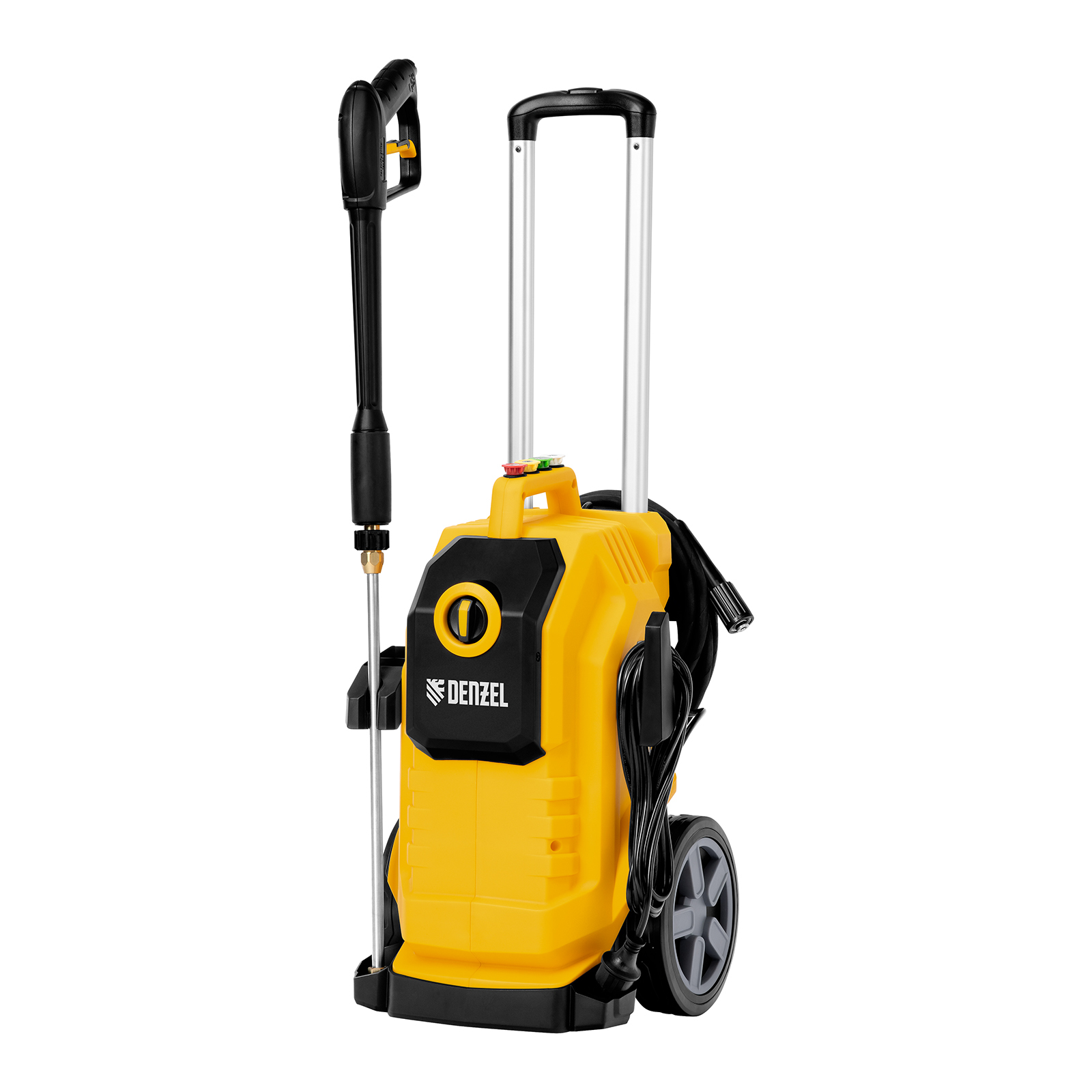 Машина моечная K 70 Power (DENZEL) /2,5кВт; 125бар, макс.180бар; 600л/час; шланг 8м; 24,6кг, пеногенератор, асинхронный двиг., насадки/ — фото 1