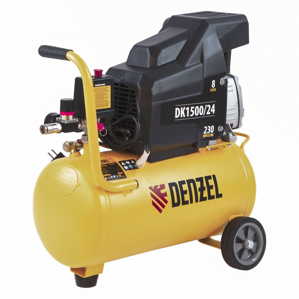 Компрессор DK 1500/24 X-PRO (DENZEL) /1,5кВт, 220В, 230л/мин., бак 24л, 8 бар, 24кг/