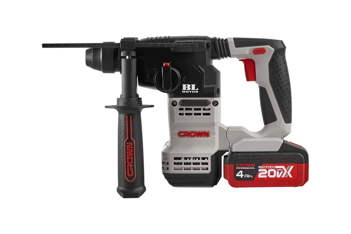 Перфоратор аккумуляторный CT28001HX-4 BMC (CROWN) /20В; SDS-plus; 2,3Дж; 3 реж; 2 акк 4,0 Ач Li-ion; 3,1кг; кейс, бесщет.двиг./ — фото 2