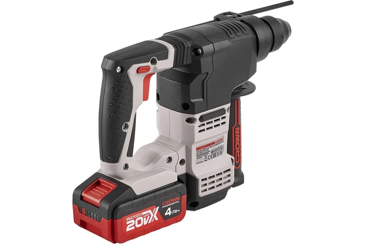 Перфоратор аккумуляторный CT28001HX-4 BMC (CROWN) /20В; SDS-plus; 2,3Дж; 3 реж; 2 акк 4,0 Ач Li-ion; 3,1кг; кейс, бесщет.двиг./ — фото 3
