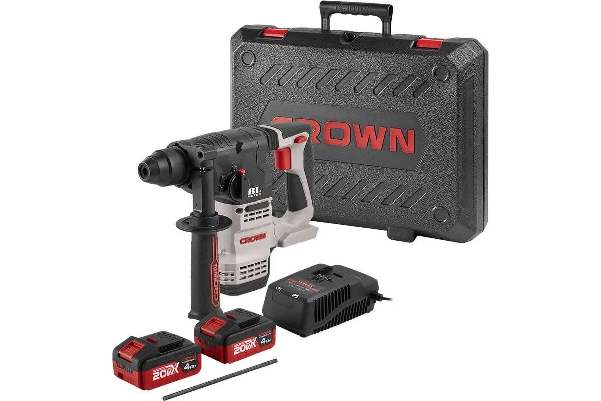 Перфоратор аккумуляторный CT28001HX-4 BMC (CROWN) /20В; SDS-plus; 2,3Дж; 3 реж; 2 акк 4,0 Ач Li-ion; 3,1кг; кейс, бесщет.двиг./ — фото 8