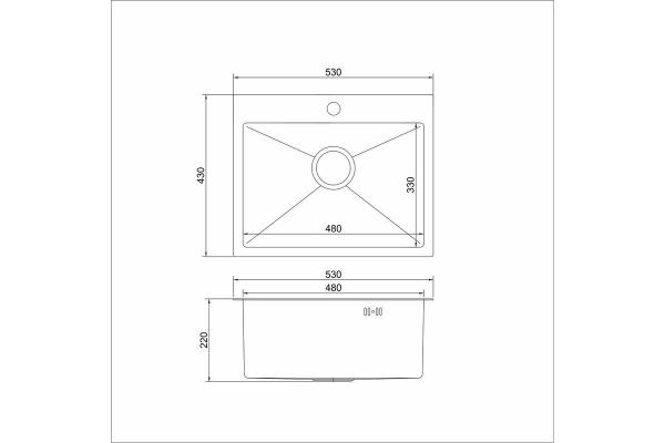 Мойка MIXLINE PRO настол.монтаж 53х43 (3,0) вып. 3 1/2 22см. с сиф.(ч.граф.) — фото 2