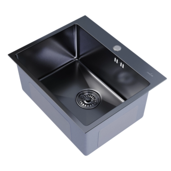 Мойка MIXLINE PRO настол.монтаж 53х43 (3,0) вып. 3 1/2 22см. с сиф.(ч.граф.НАНО) — фото 1