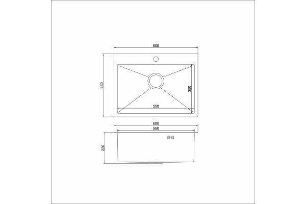 Мойка MIXLINE PRO настол.монтаж 60х45 (3,0) вып. 3 1/2 22см. с сиф.(ч.граф.) — фото 2