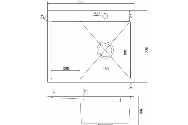 Мойка MIXLINE PRO настол.монтаж 60х50 (3,0) вып. 3 1/2 20см. с сиф.(ч.граф.) — фото 2