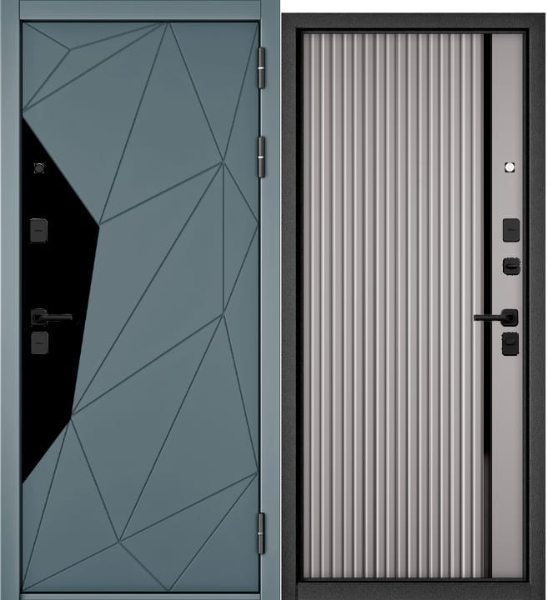 Дверь TRUST MASS PP 860*2050прав, черный муар металл,МДФ Океан Стронг, 9S-202, МДФ св/серая SiSt7 — фото 1