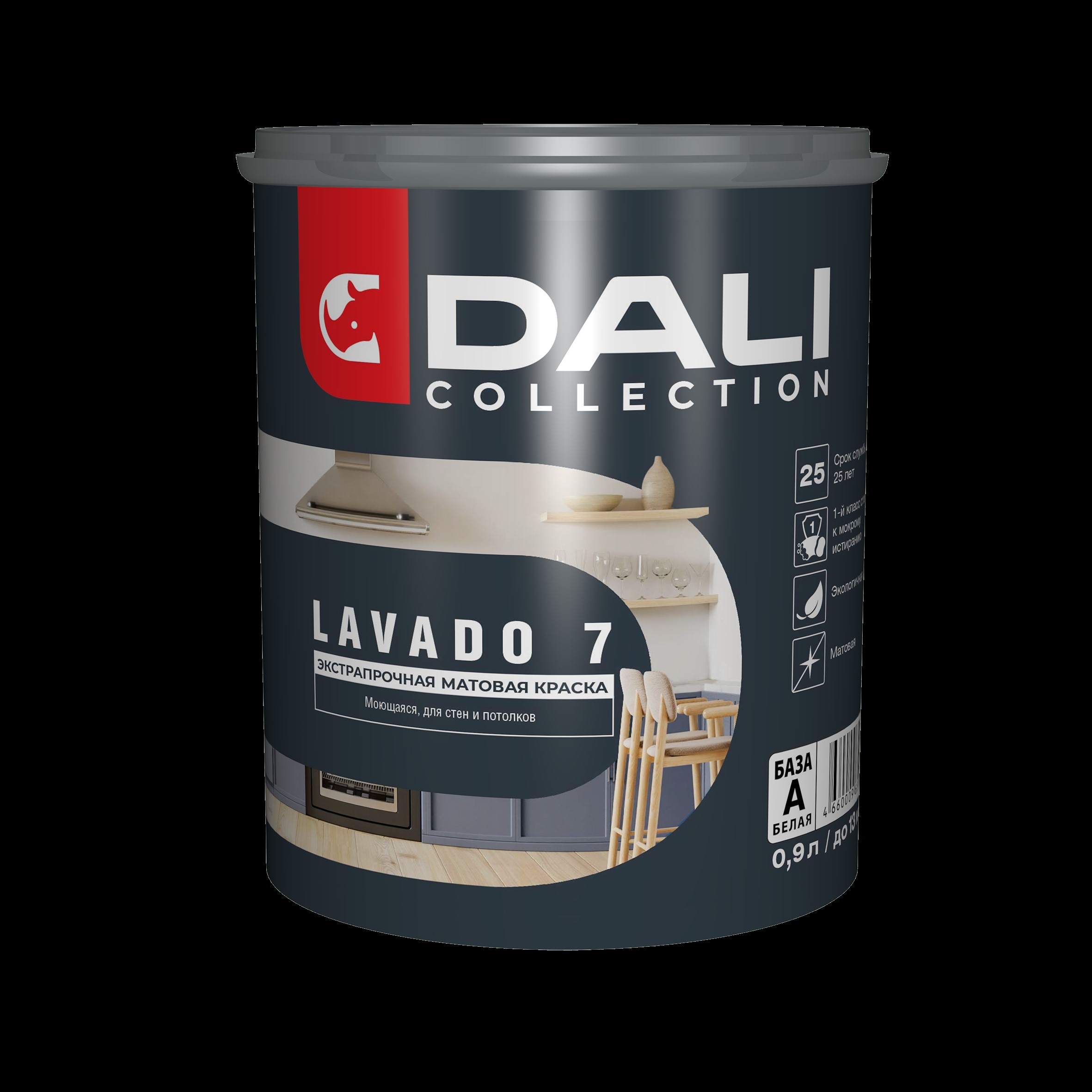 Краска Dali Collection LAVADA 7 для стен и потолков экстрапрочная 0,9л База А — фото 1