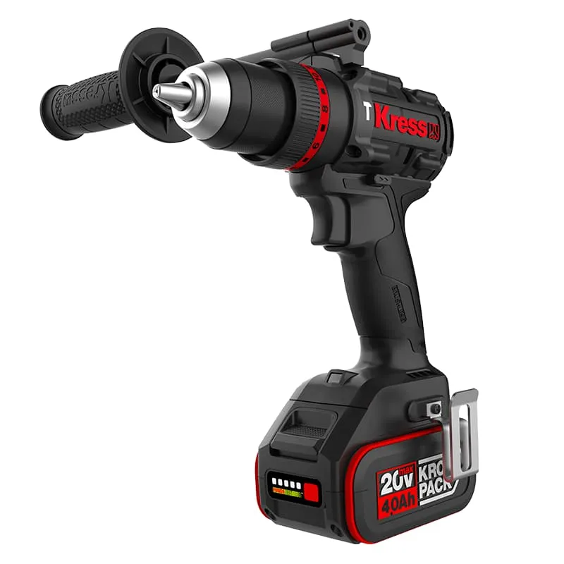 Дрель аккумуляторная ударная KUС33 (KRESS) /20В; 2х4,0Ач; 95Нм; Li-Ion; БЗП 13мм; 0-500/0-2000об/мин; 1,91кг; кейс, бесщеточный, доп.ручка/ — фото 2