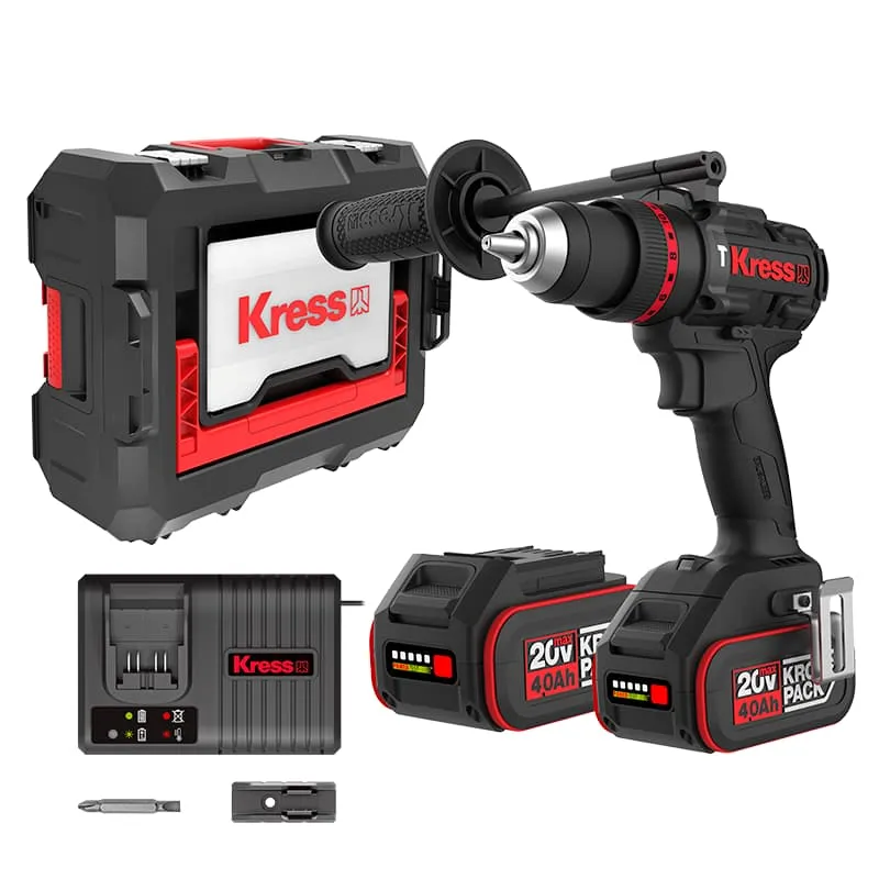 Дрель аккумуляторная ударная KUС33 (KRESS) /20В; 2х4,0Ач; 95Нм; Li-Ion; БЗП 13мм; 0-500/0-2000об/мин; 1,91кг; кейс, бесщеточный, доп.ручка/ — фото 3