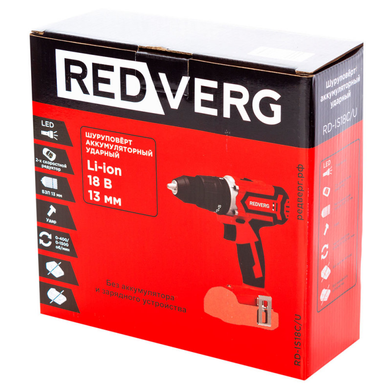 Дрель аккумуляторная ударная RD-IS18ВL/U (REDVERG) /18В; 60Нм, 2х2,0Ач Li-Ion, бесщет.двиг; БЗП13мм, 0-500/0-2000 об/мин., 0-8000/0-32000 уд/мин; 3,6кг, кейс/ — фото 4