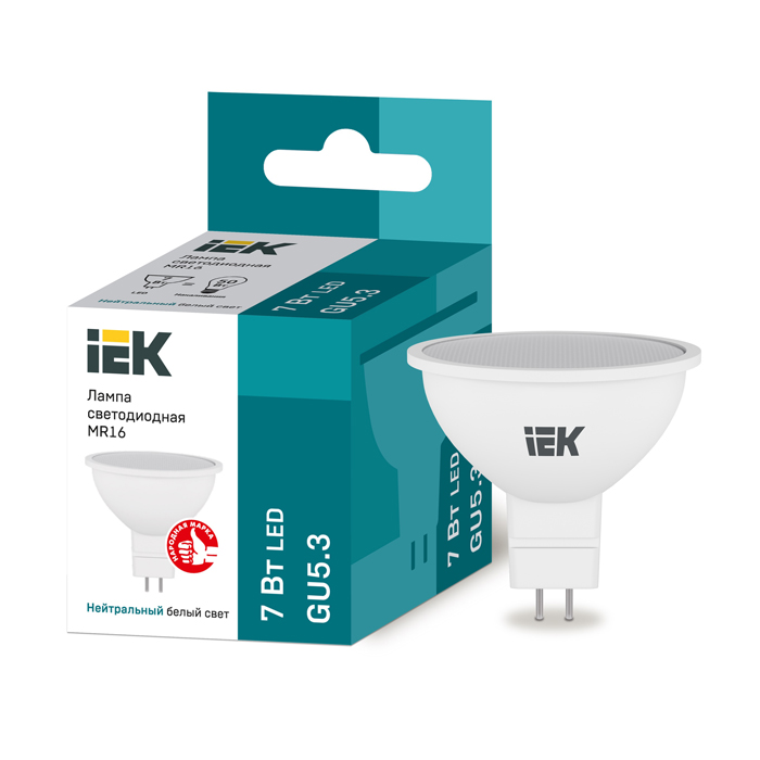 Лампа свд GU5.3 MR16 7Вт 6500К 630Lm (IEK) арт. LLE-MR16-7-230-65-GU5/ — фото 1
