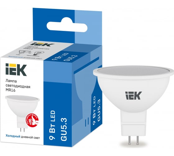 Лампа свд GU5.3 MR16 9Вт 6500К 810Lm (IEK) арт. LLE-MR16-9-230-65-GU5/ — фото 1