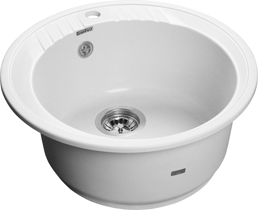 Мойка кухонная композитная GRANFEST Rondo GF-R520 (d520) Иней круглая (с сифоном) — фото 1