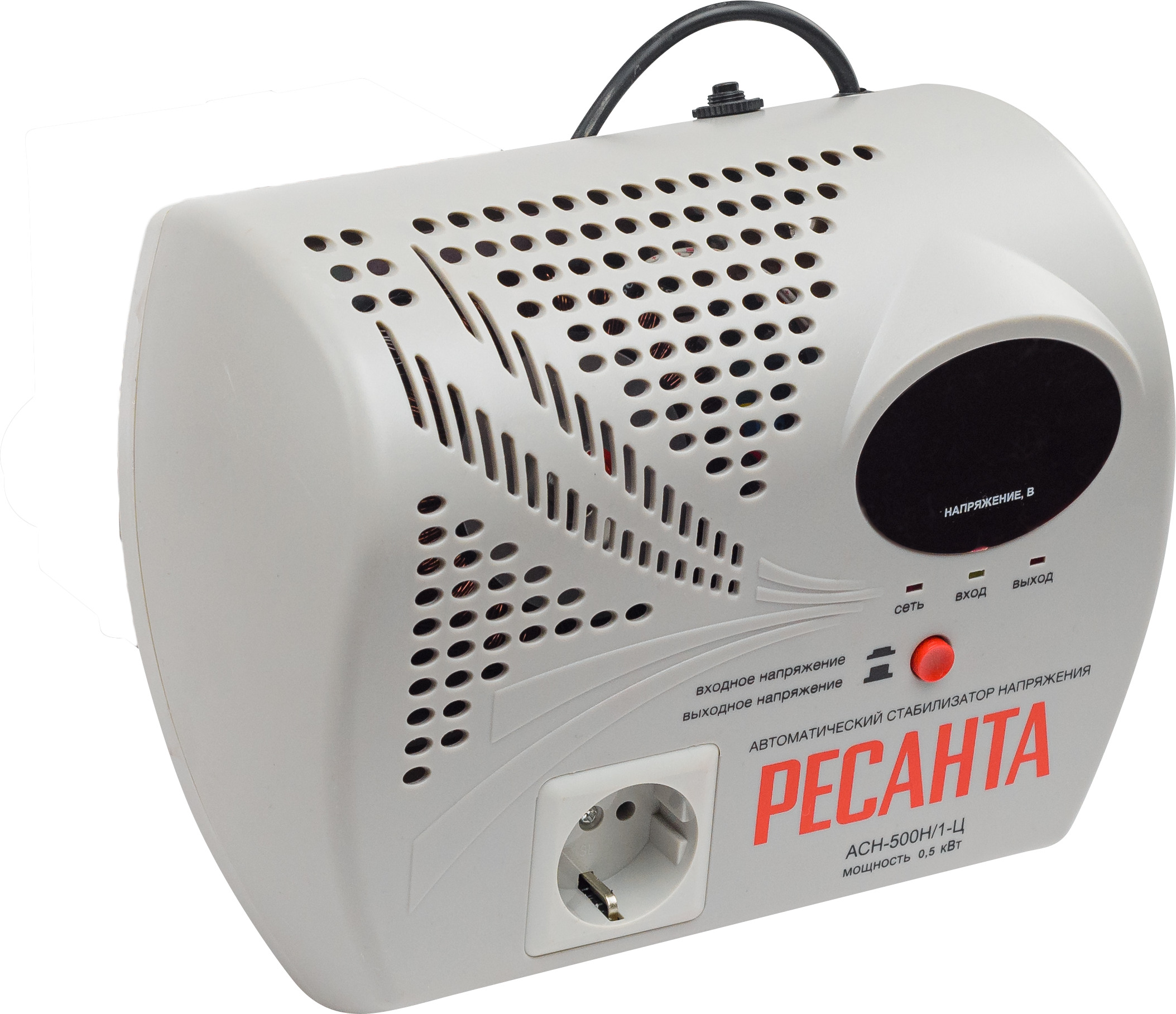 Стабилизатор АСН-500Н1/1-Ц (РЕСАНТА) /0,5 кВт, Uвход/выход 140-260 В/220 В, настенный, 1 розетка, 2,6 кг/