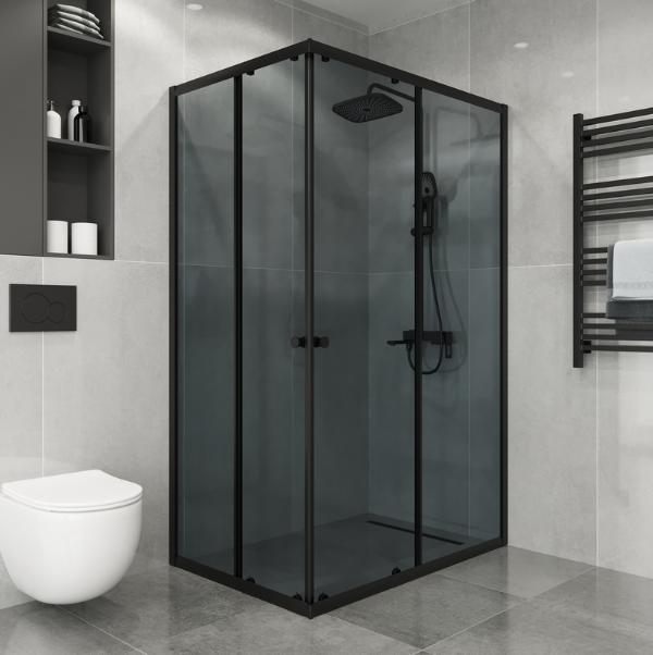 Уголок душевой NG-1118-14QT (110х80х190) прям,раздв черн., стекло тонир + душ поддон NG-P1180-14Q) — фото 1