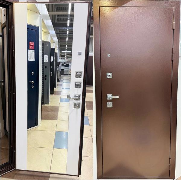 Дверь STR (Алтай-2) с Зеркалом 860х2050 правая, Антик медно-красный/Роял вуд белый, полотно 80мм — фото 1