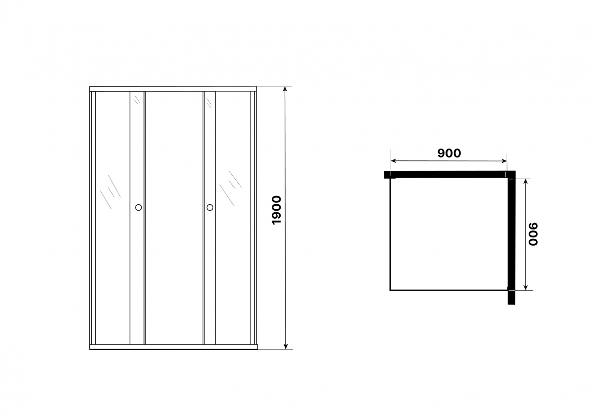 Уголок душевой NG-1009-14QT (90х90х190) квадрат, черн., стекло тонир + душ поддон NG-P9090-14Q квад)