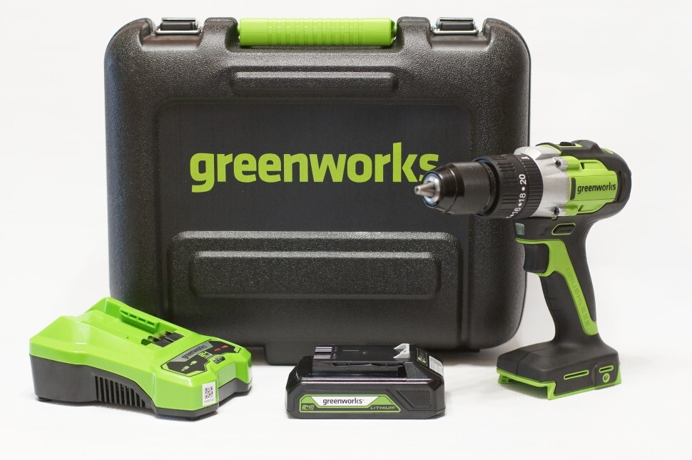 Дрель аккумуляторная ударная GD24DD60К2 (GREENWORKS) /24В, 1х2,0Ач; 60Нм; Li-Ion; БЗП 13мм; 0-450/0-1700об/мин; 1,4кг; кейс, бесщеточный, артикул 3704107UА/ — фото 2