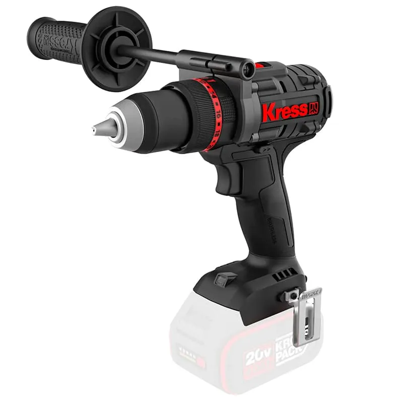 Дрель аккумуляторная ударная KUС35 (KRESS) /20В; 2х4,0Ач; 150Нм; Li-Ion; БЗП 13мм; 0-550/0-2000об/мин; 2,15кг; кейс, бесщеточный, доп.ручка/ — фото 1