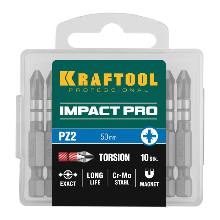 Бита PZ2-50мм (KRAFTOOL) /магнитные, хвостовик E 1/4″/