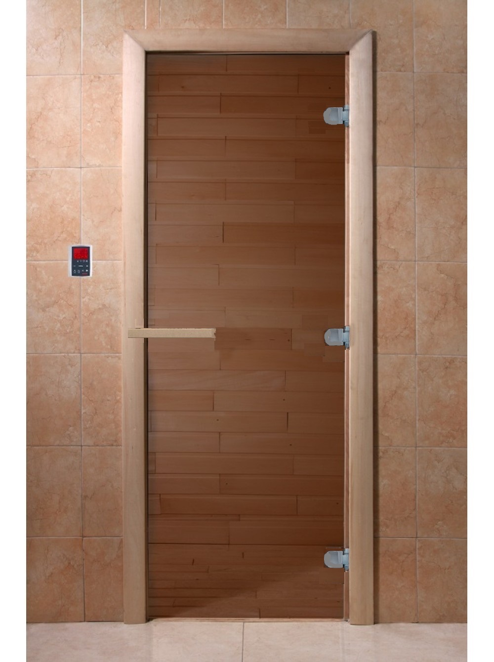 Дверь для бани стеклянная DoorWood Бронза 700х1800мм (осина) Теплый день — фото 1