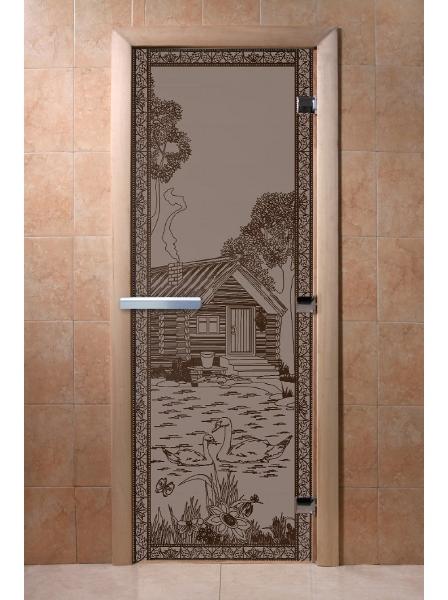 Дверь для бани стеклянная DoorWood Бронза матовая 700х1900мм (ольха) Банька в лесу 293 — фото 1