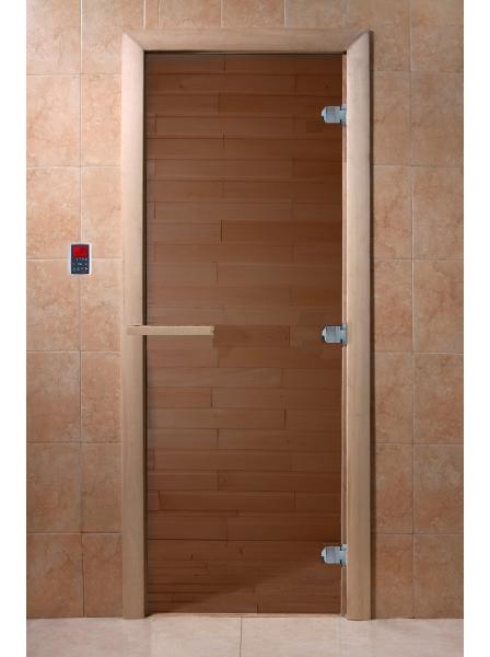 Дверь для бани стеклянная DoorWood Бронза 700х1900мм (осина) Теплый день — фото 1