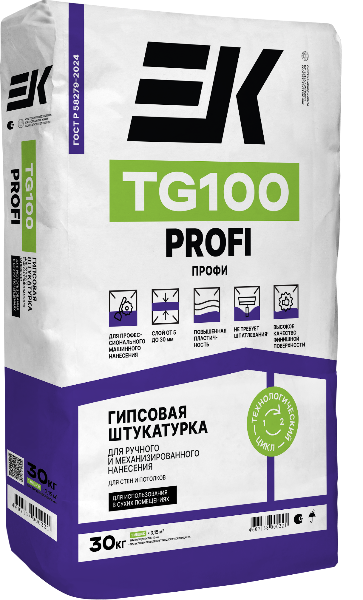 Штукатурка гипсовая ЕК ТG100 ПРОФИ 30кг ручное и машинное нанесение(45шт/9 скл) — фото 1