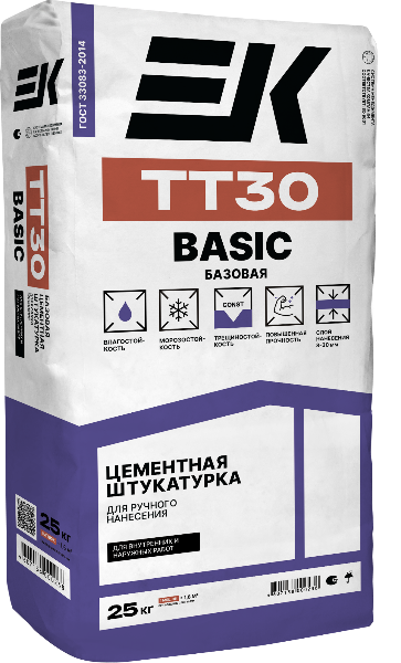 Штукатурка цементная ЕК ТТ30 БАЗОВАЯ для внутренних и наружных работ 25кг (60шт/9 скл) — фото 1