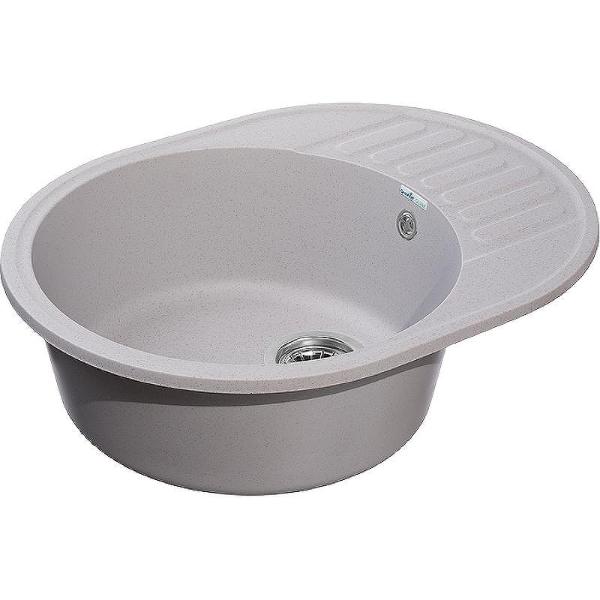 Мойка кухонная композитная GRANFEST Quarz GЕ-Z 58 (617х480) серый, овальная с крылом (без сифона) — фото 2