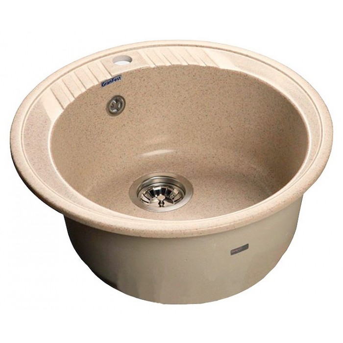 Мойка кухонная композитная GRANFEST Rondo GF-R520 (d520) Песочный 308 круглая (с сифоном) — фото 4
