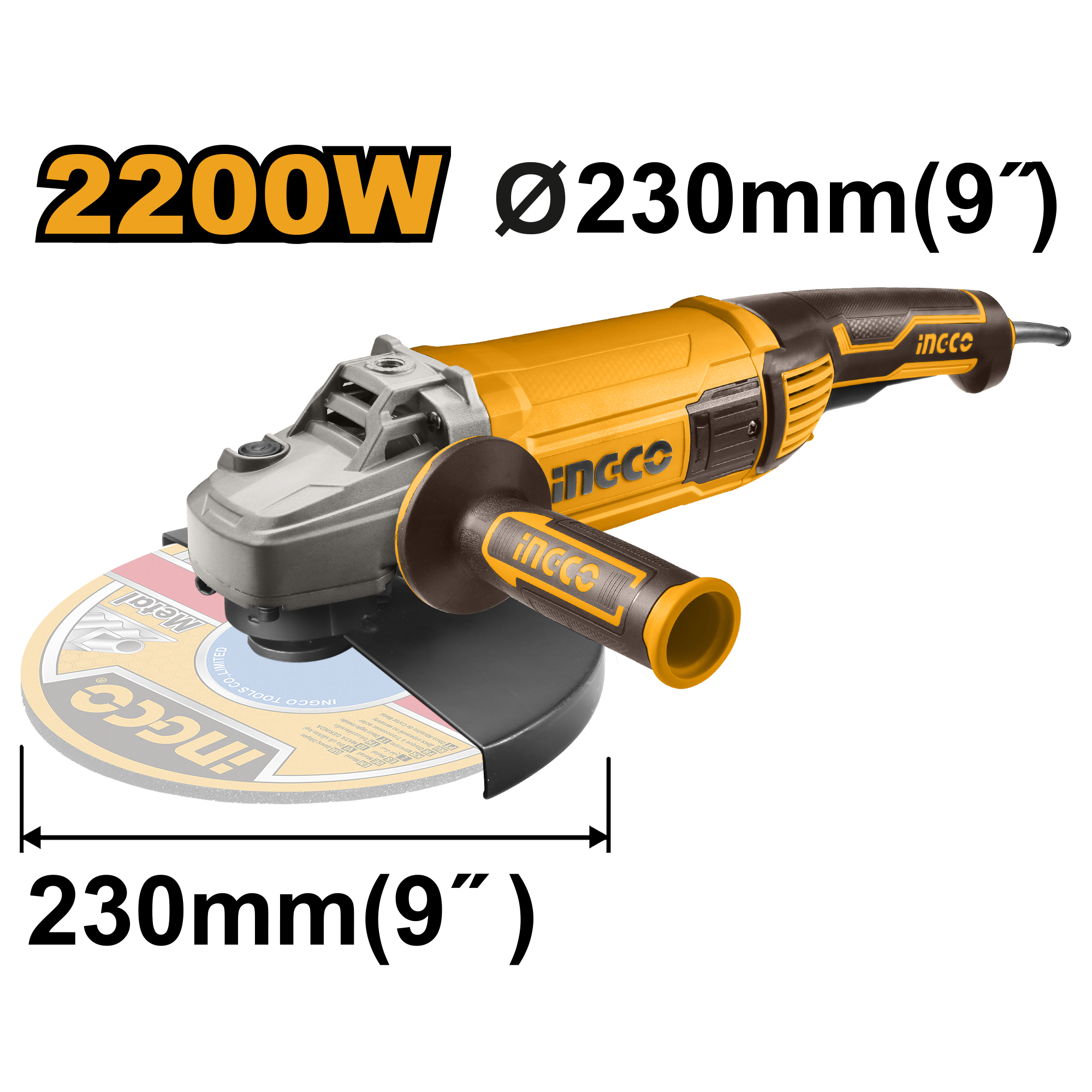 Угловая шлифовальная машина (УШМ) INGCO AG220018 INDUSTRIAL 230 мм 2,2 кВт
