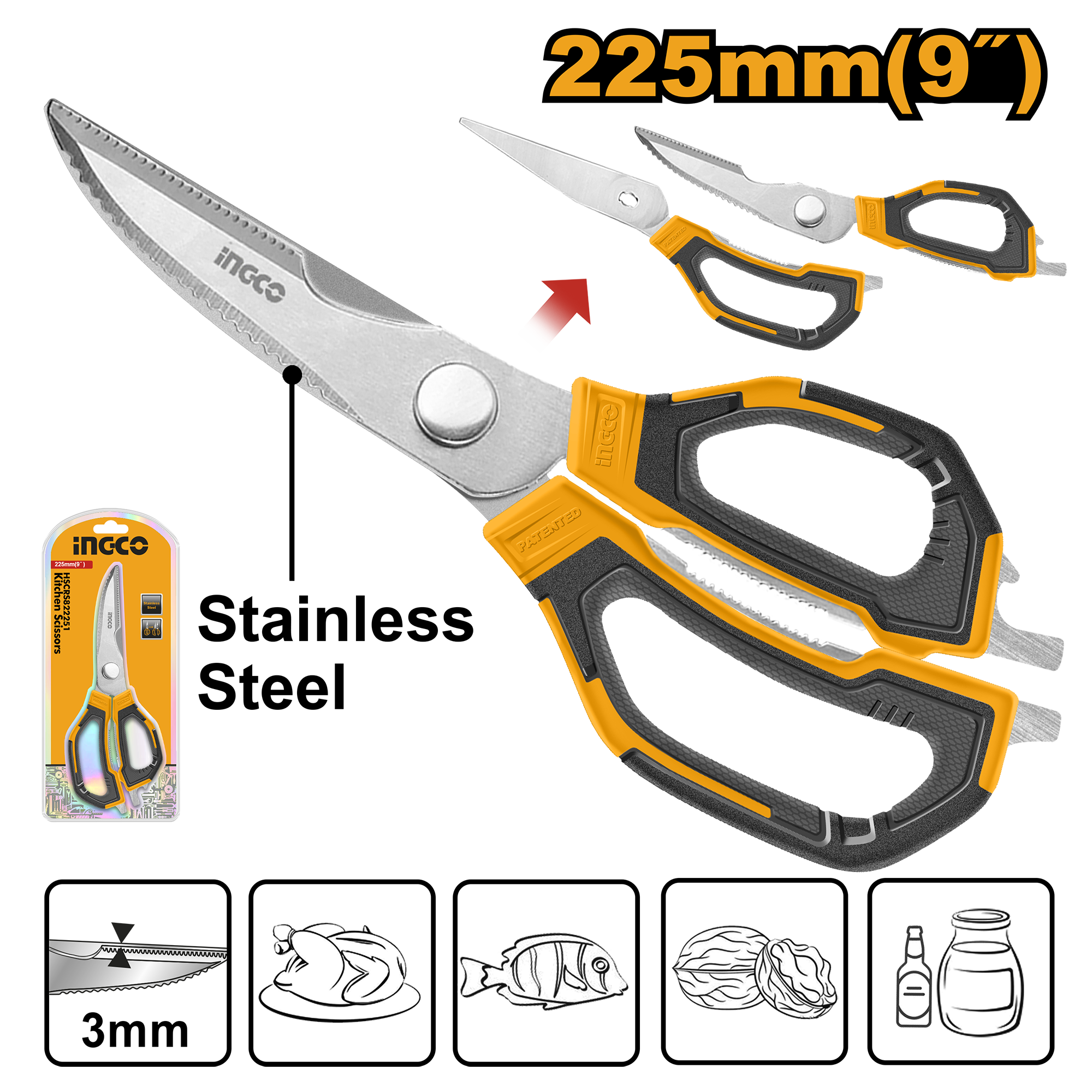 Ножницы кухонные INGCO HSCRS822251 225 мм