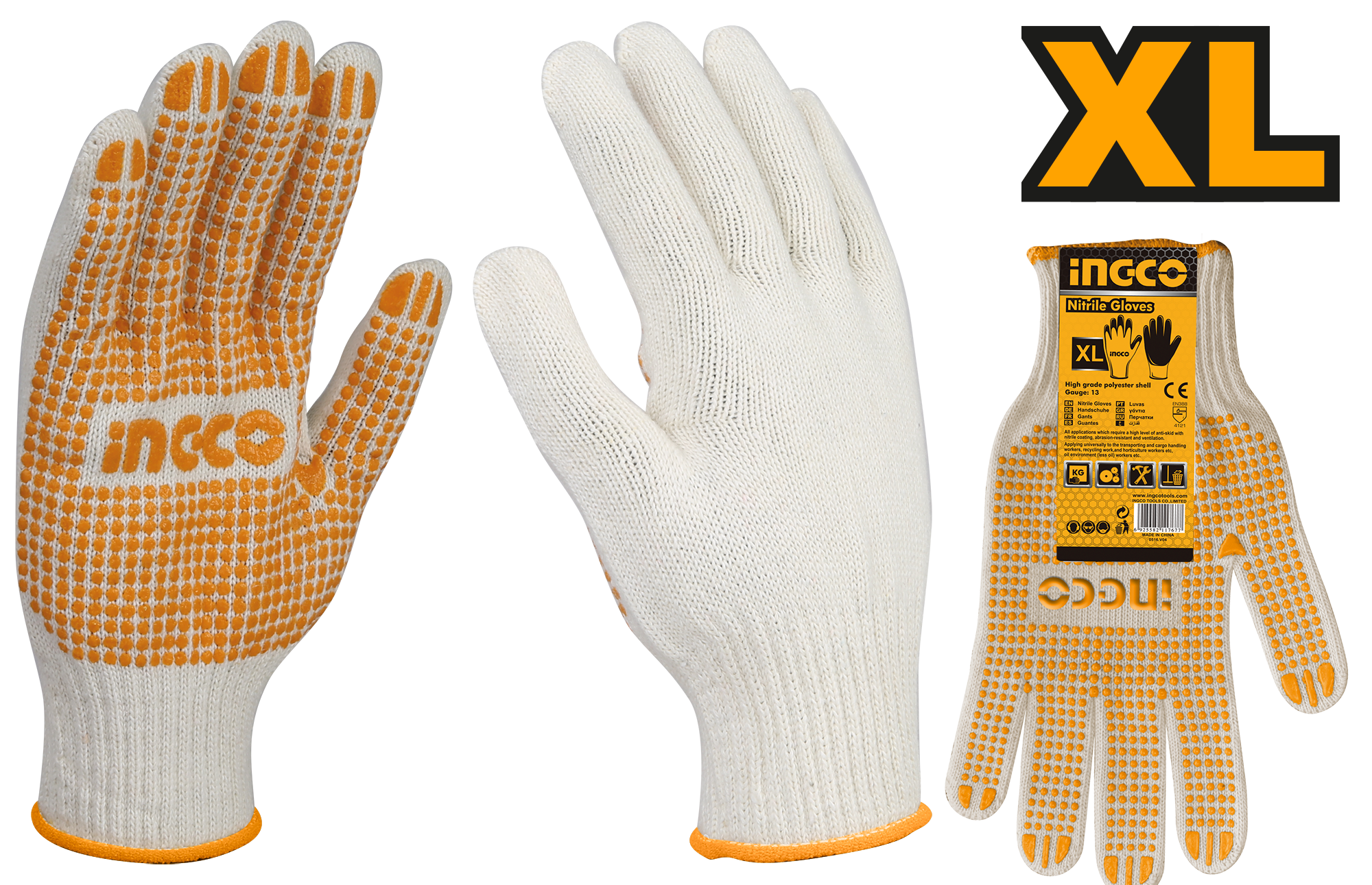 Перчатки с ПВХ точкой INGCO HGVK05 XL