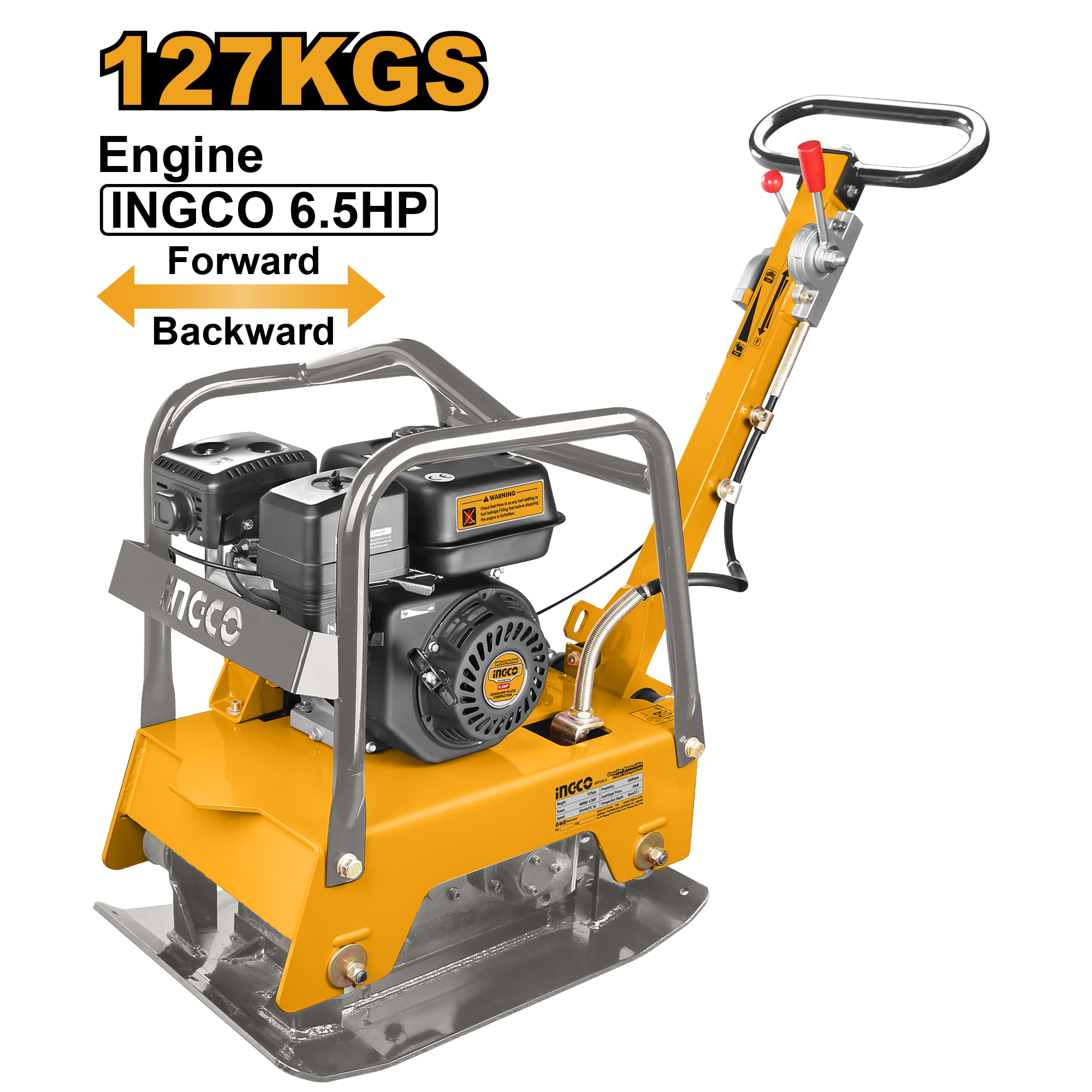 Виброплита бензиновая INGCO GCP125-2 INDUSTRIAL 125 кг 4,8 кВт (6,5 л.с.)