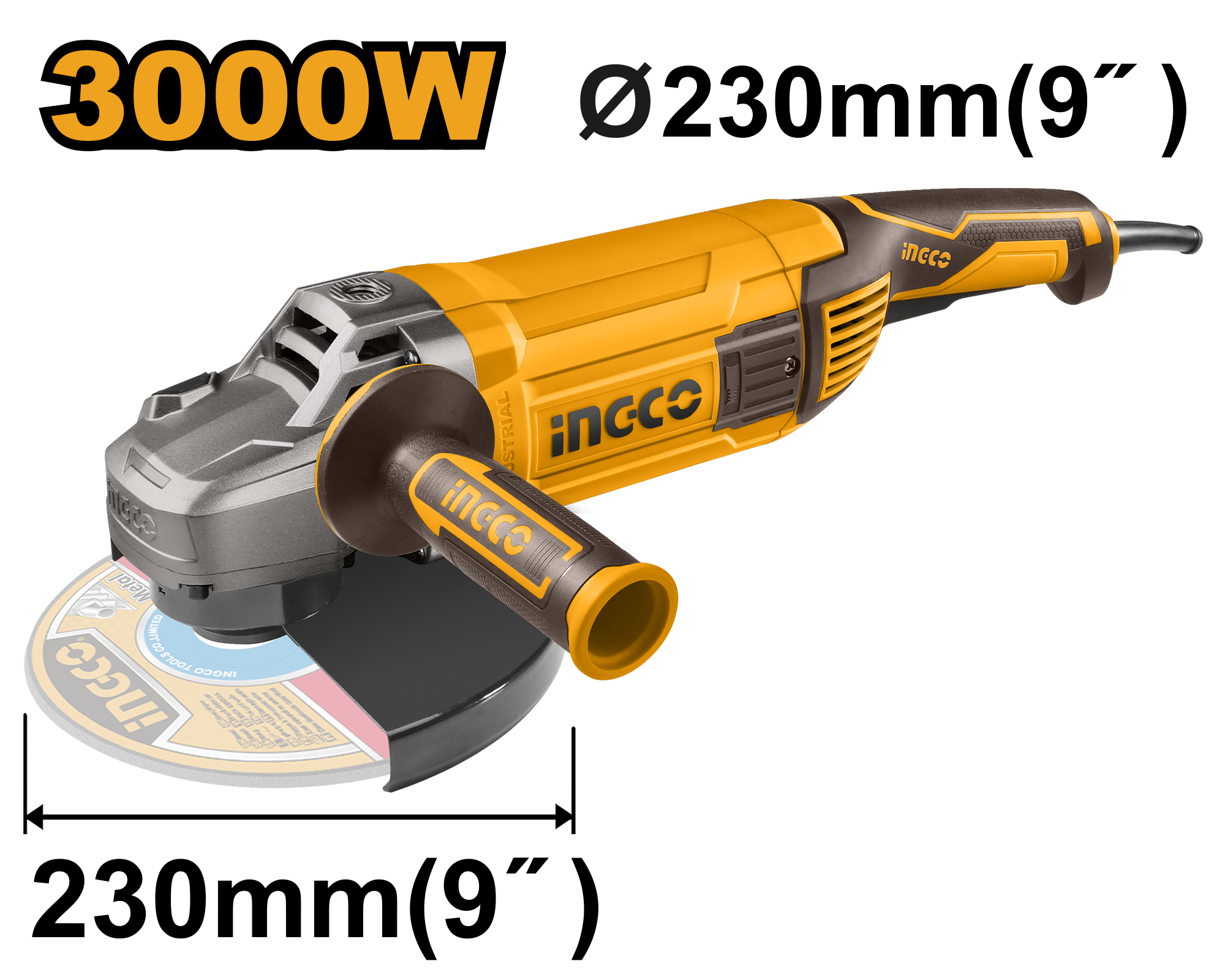 Угловая шлифовальная машина (УШМ) INGCO AG30008 INDUSTRIAL 230 мм 3,0 кВт — фото 1