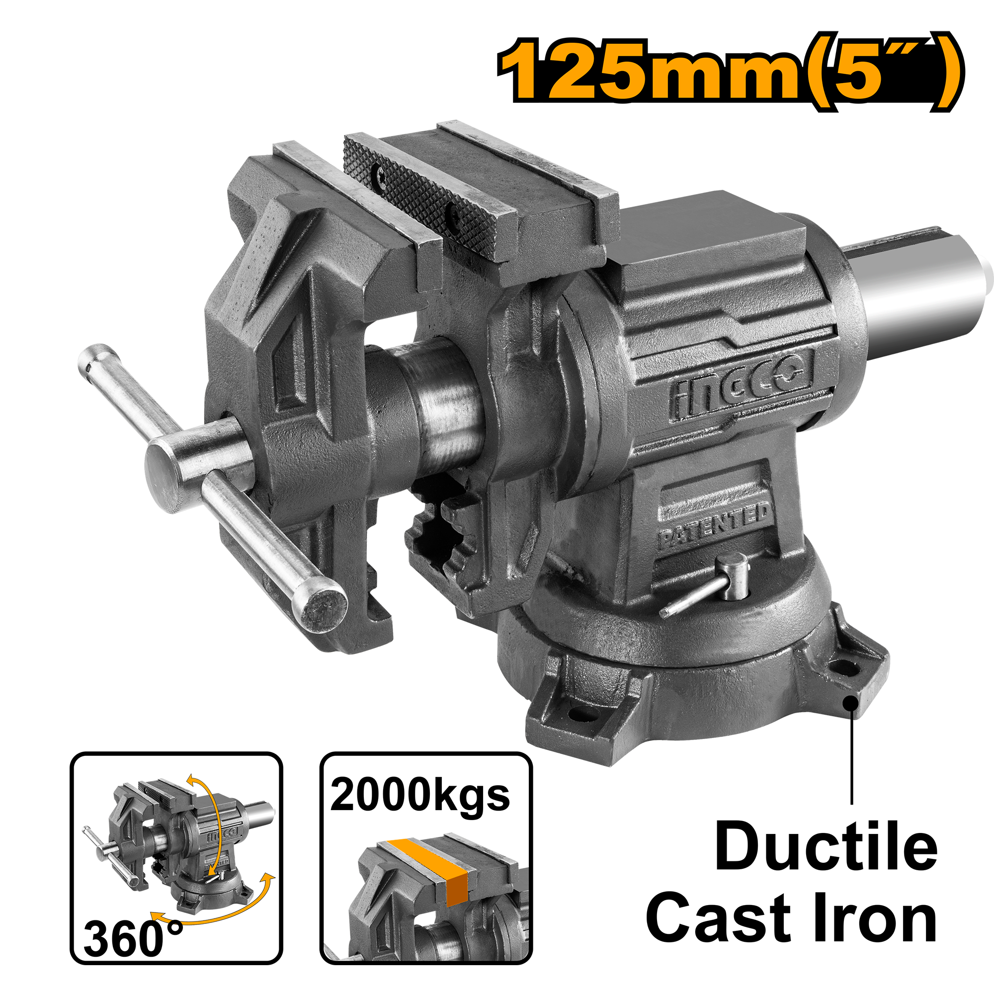 Тиски с поворотом в двух плоскостях 125 мм INGCO HBV085 INDUSTRIAL