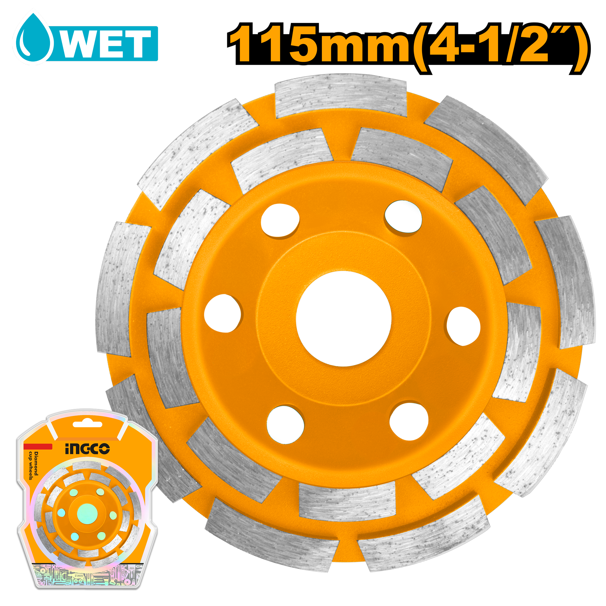Чашка алмазная двухрядная INGCO CGW021151 115х22,2 мм — фото 1