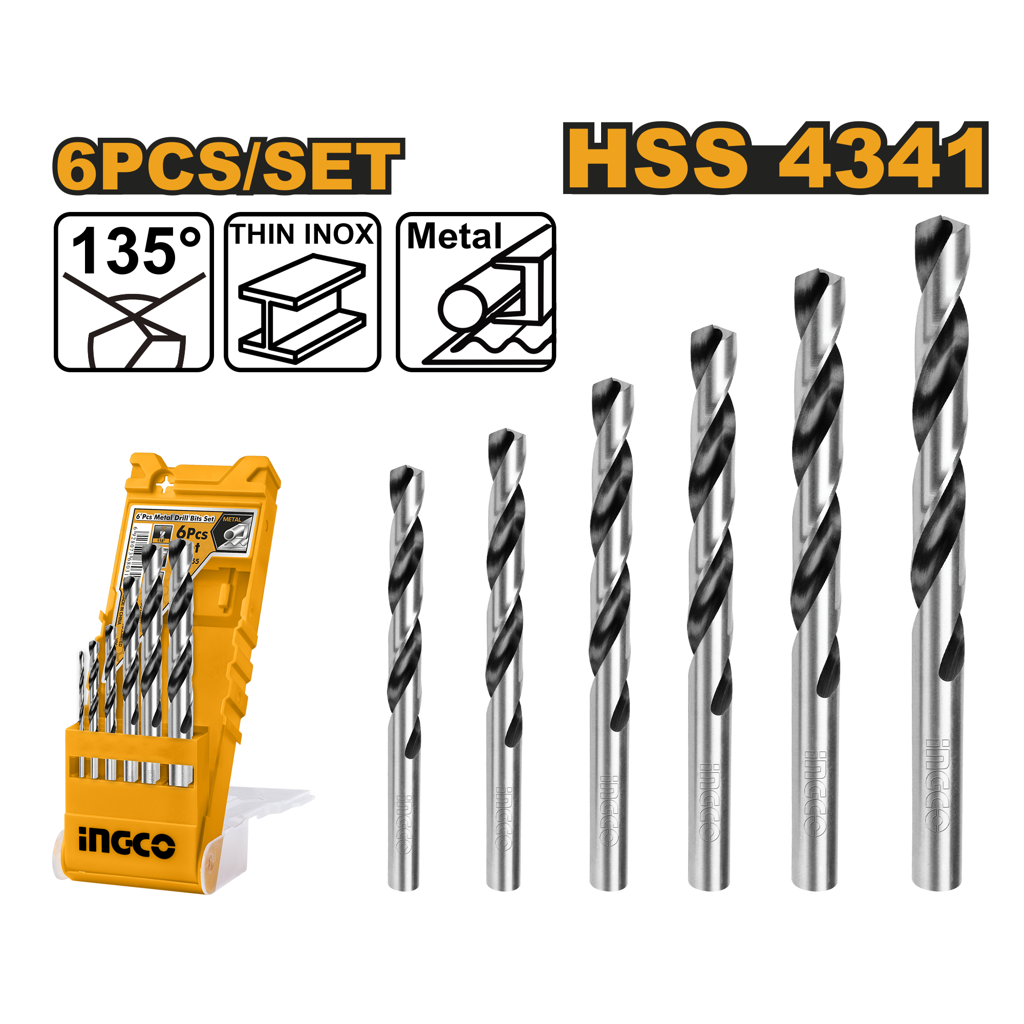 Набор сверл по металлу INGCO AKD1055 6 шт.