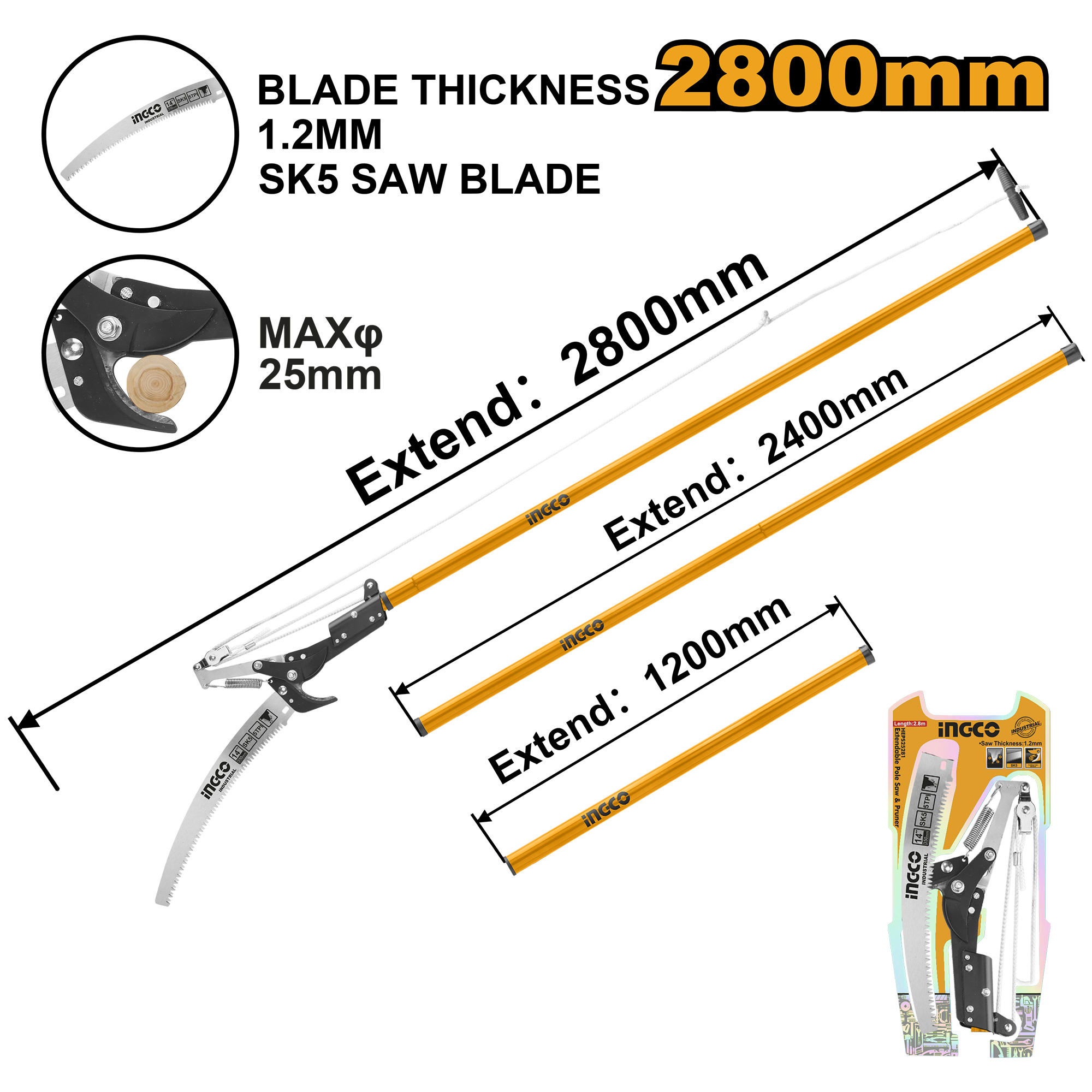 Сучкорез садовый штанговый INGCO HEPS25281 INDUSTRIAL 2,8 м