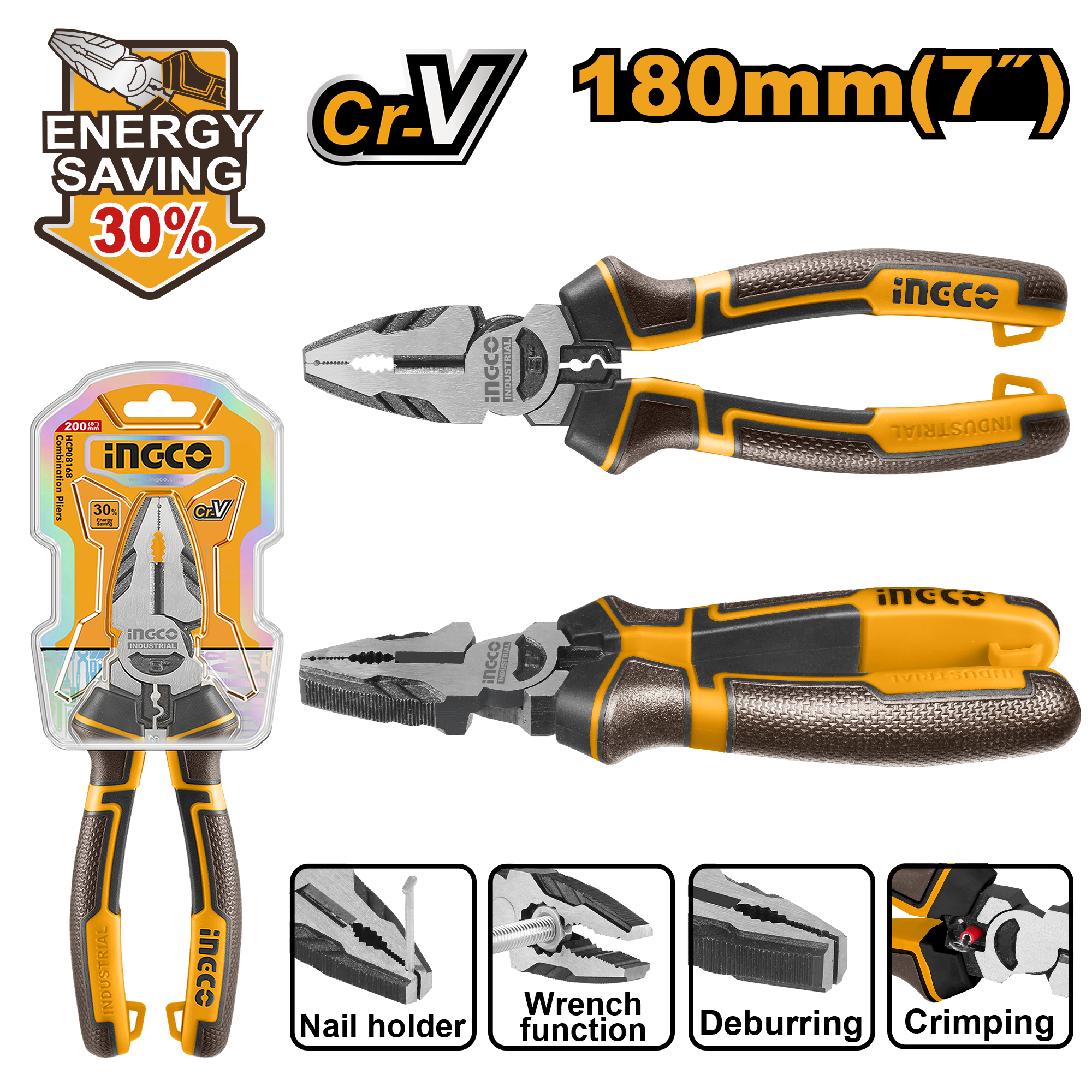 Плоскогубцы комбинированные INGCO HHCP28180 INDUSTRIAL 180 мм
