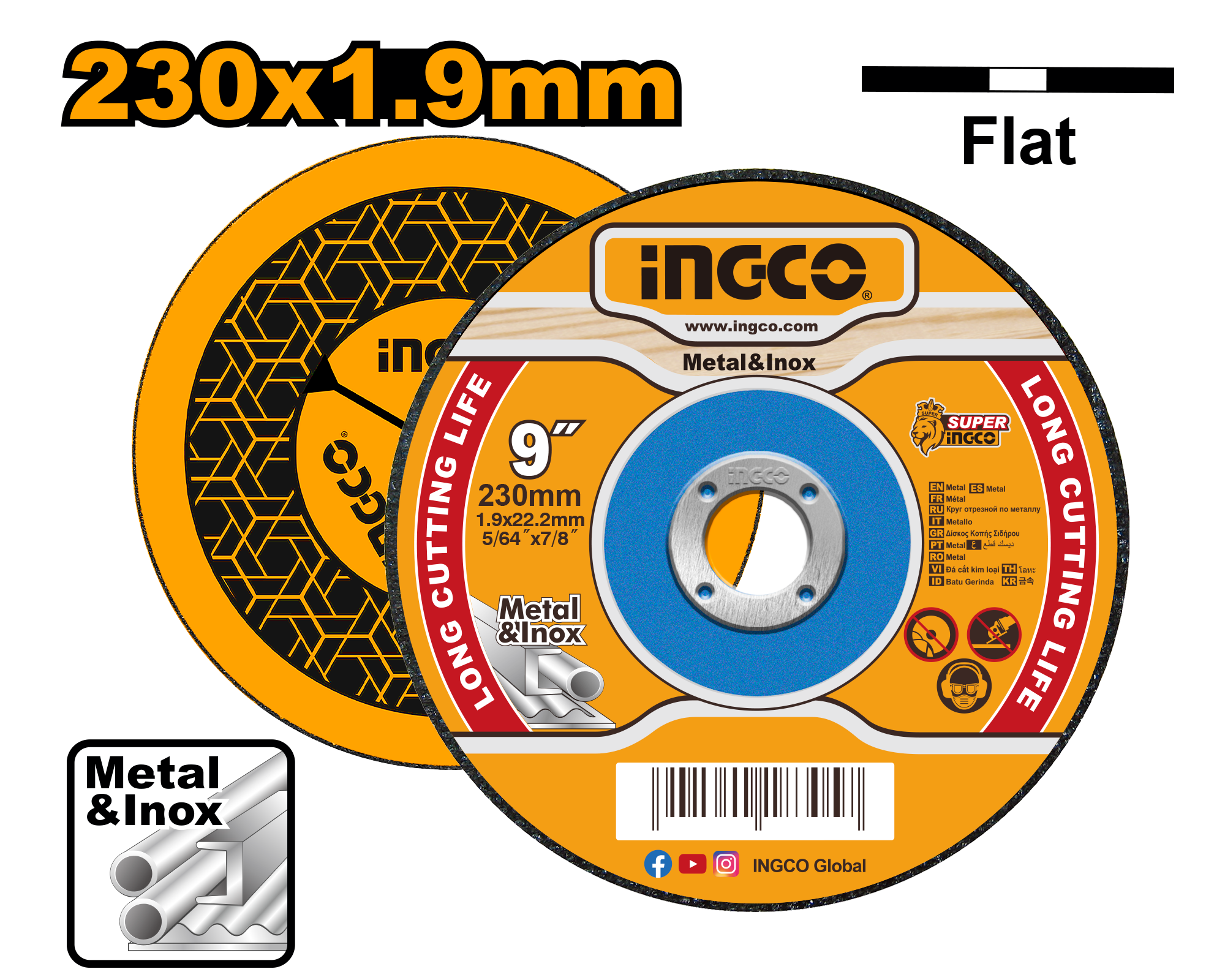Круг отрезной по металлу INGCO MCD302303 230x1,9x22.2 мм Metal/Inox