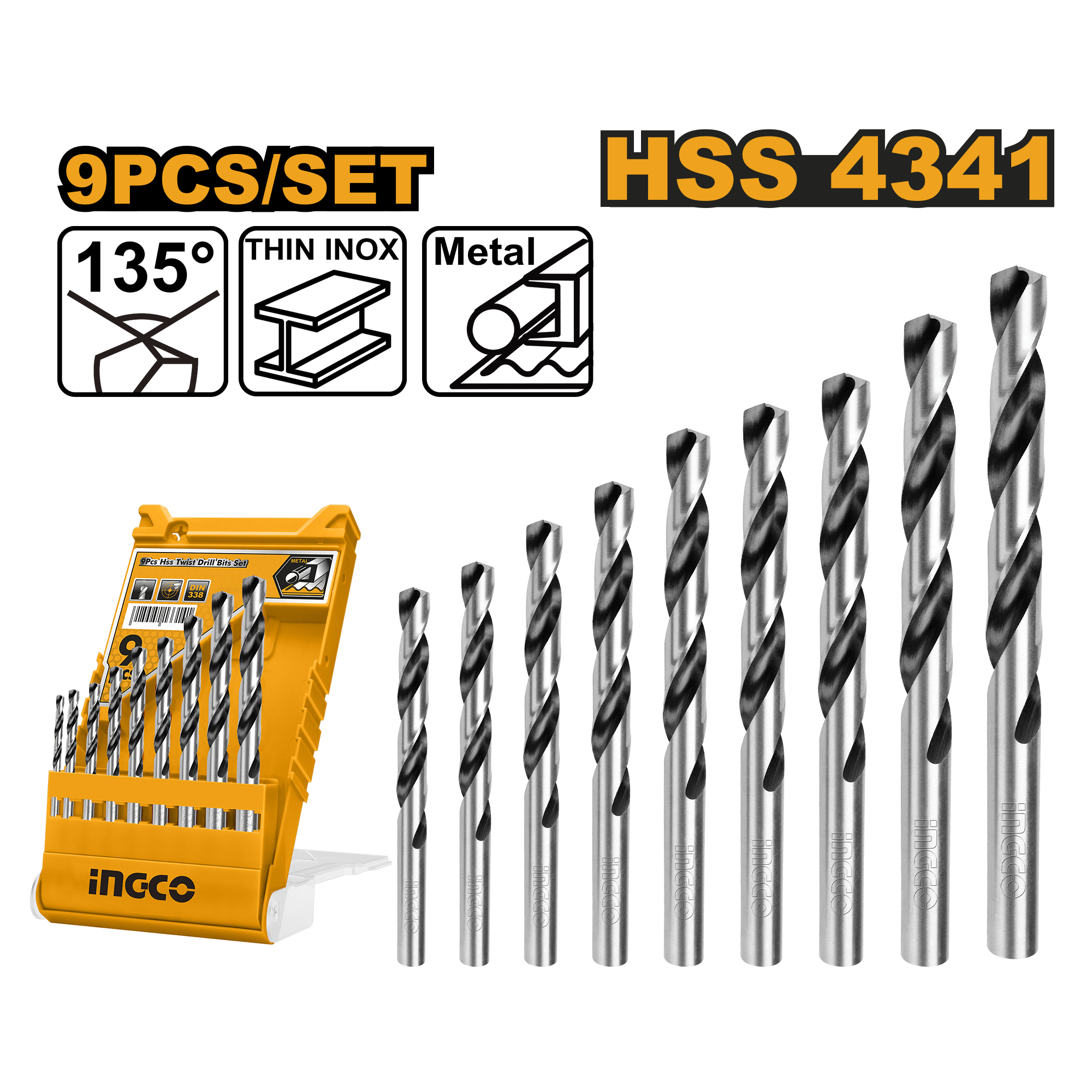 Набор сверл по металлу INGCO AKD1095 9 шт.