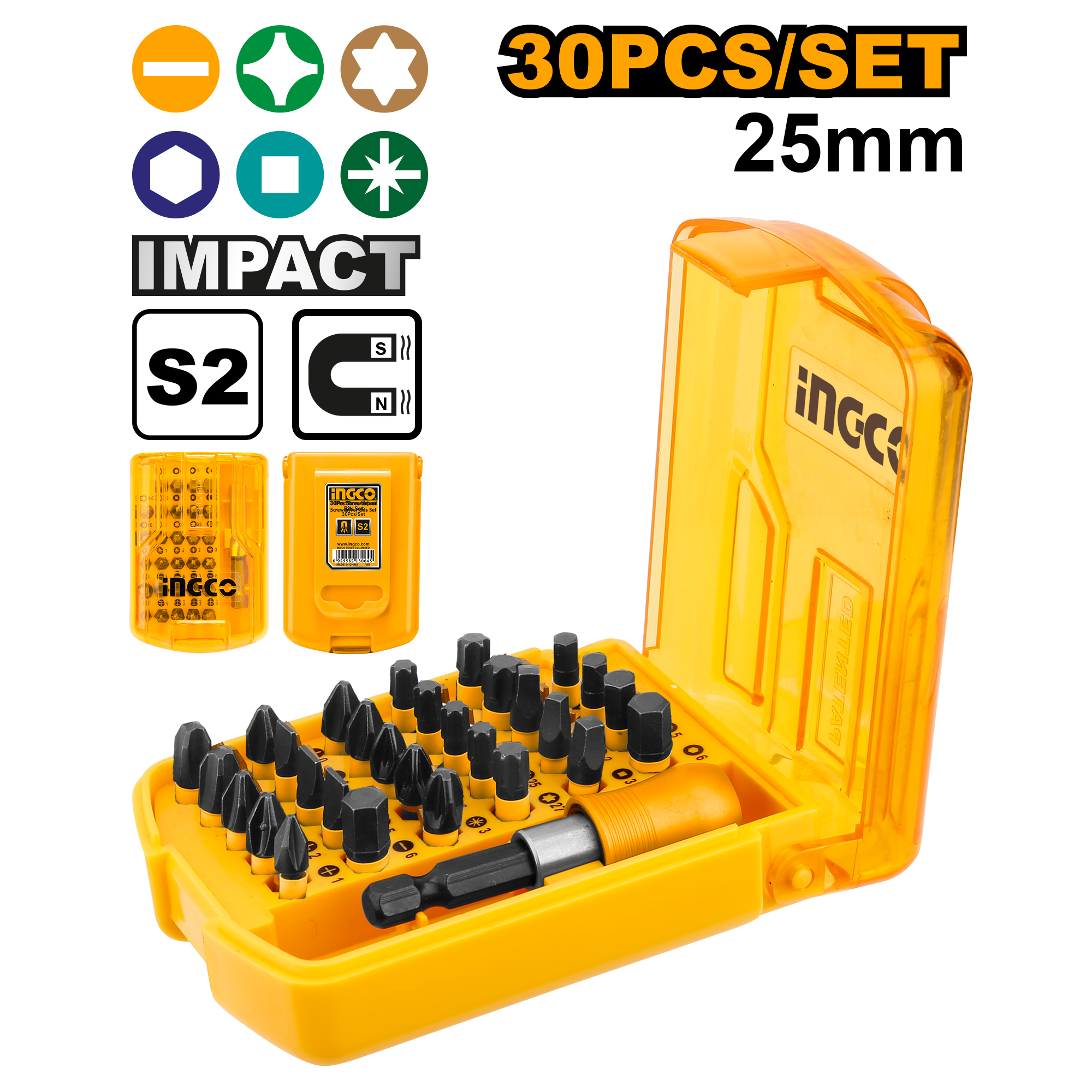 Набор ударных бит IMPACT INGCO AKSD68303 INDUSTRIAL 30 шт. — фото 1