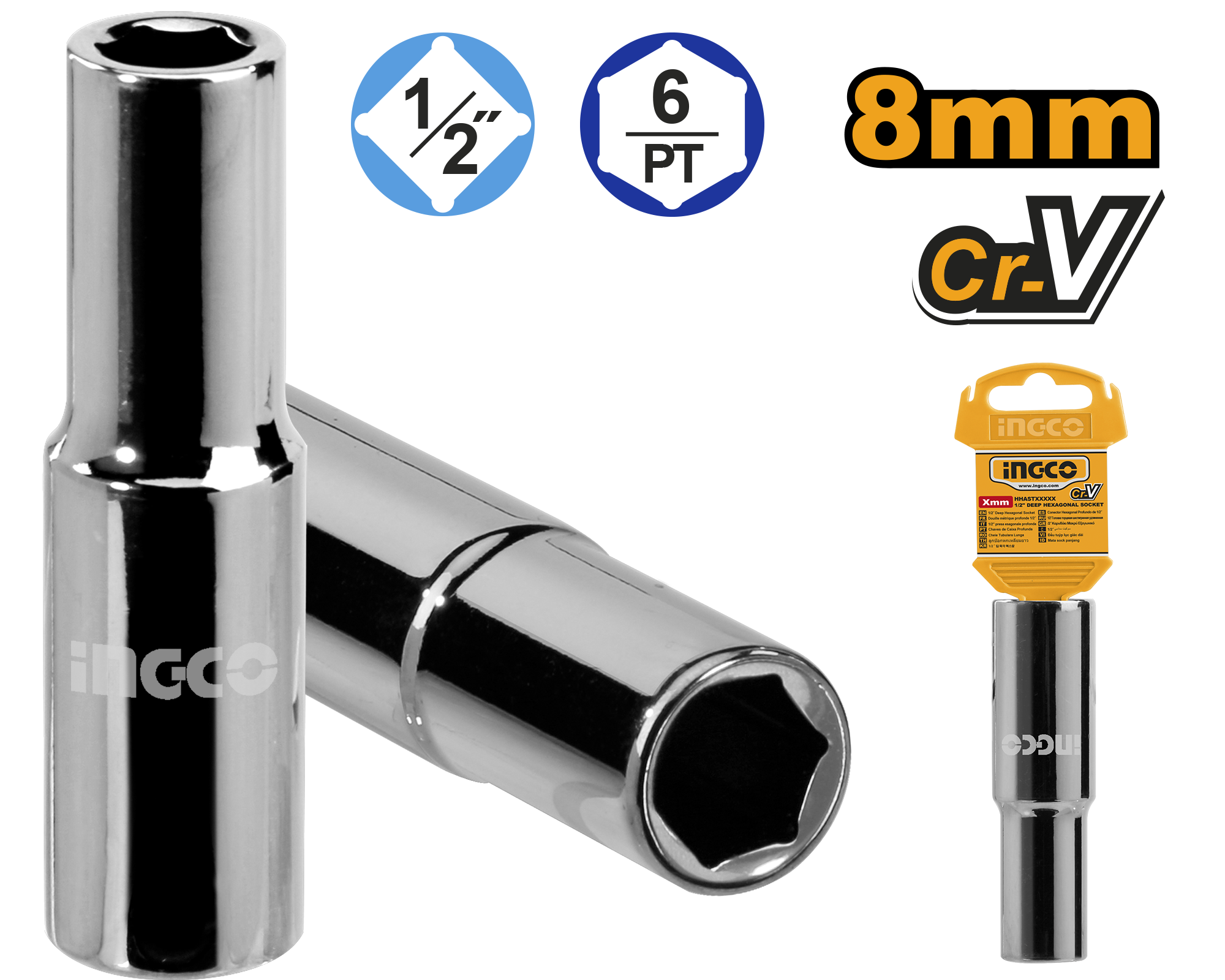 Головка торцевая шестигранная удлиненная INGCO HHAST12083L INDUSTRIAL 1/2