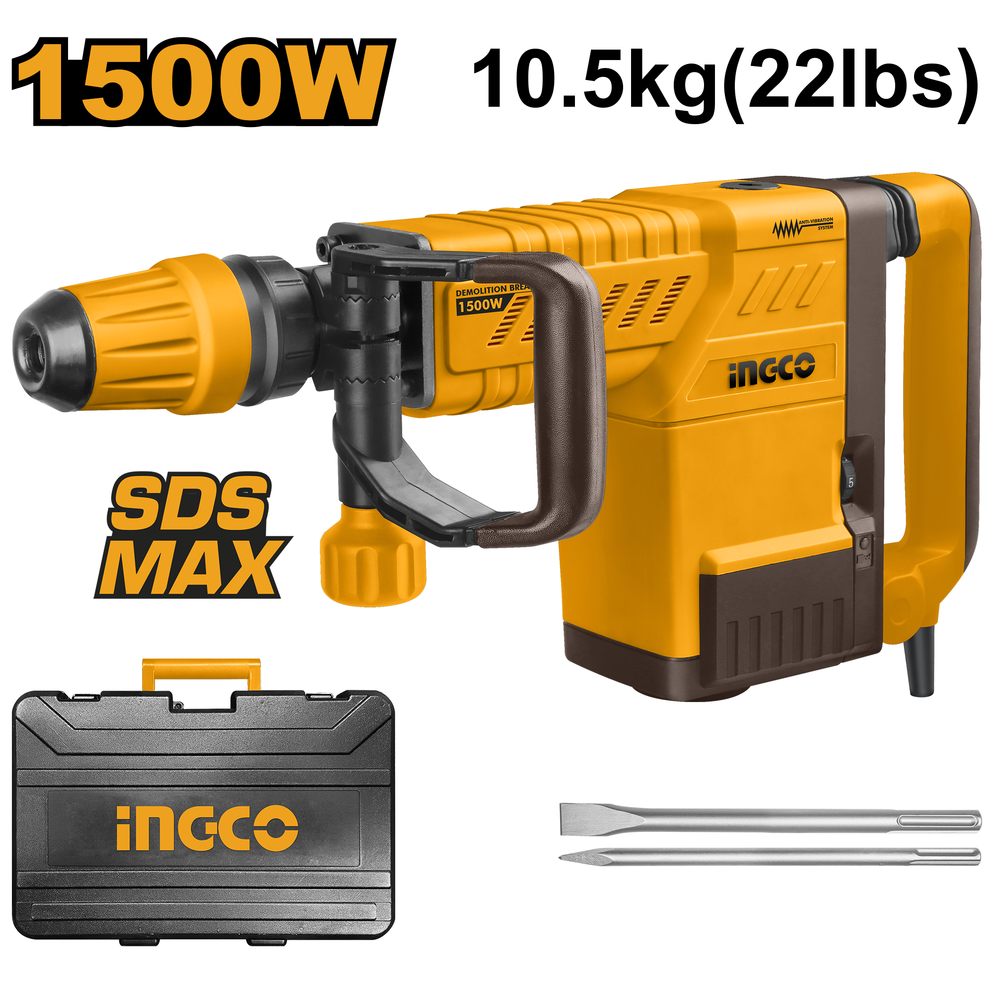 Отбойный молоток INGCO PDB15006 INDUSTRIAL 1500 Вт 6-25 Дж SDS-Max