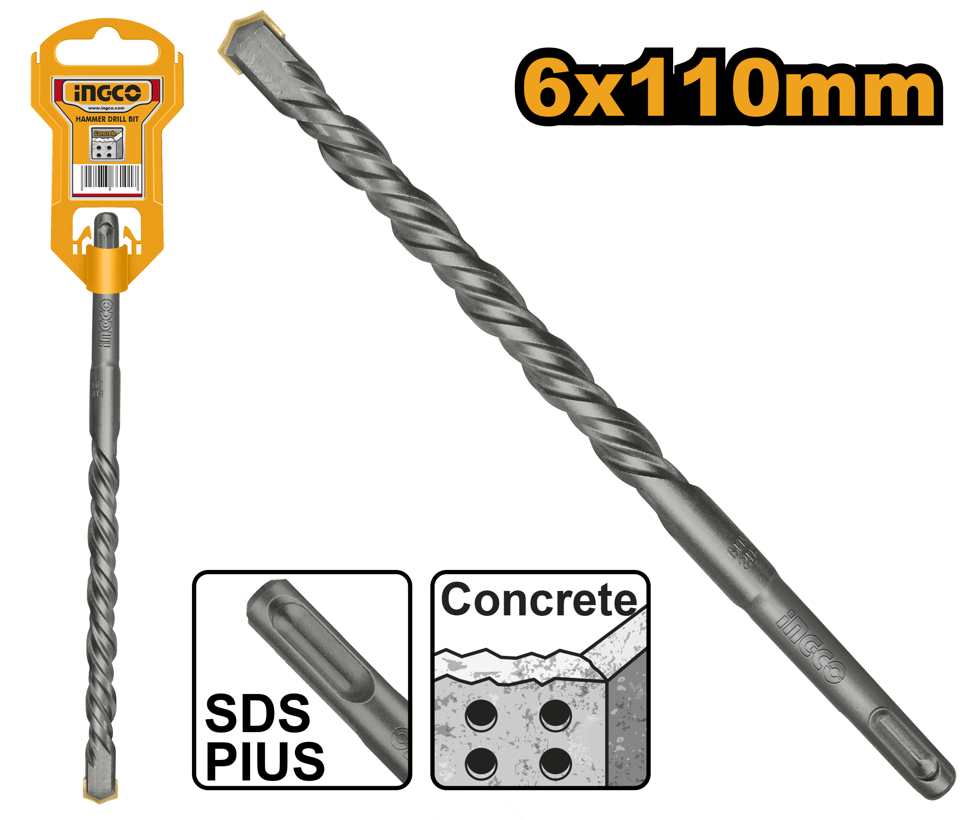 Бур по бетону SDS-plus 6х110 мм INGCO DBH1210601 INDUSTRIAL — фото 1
