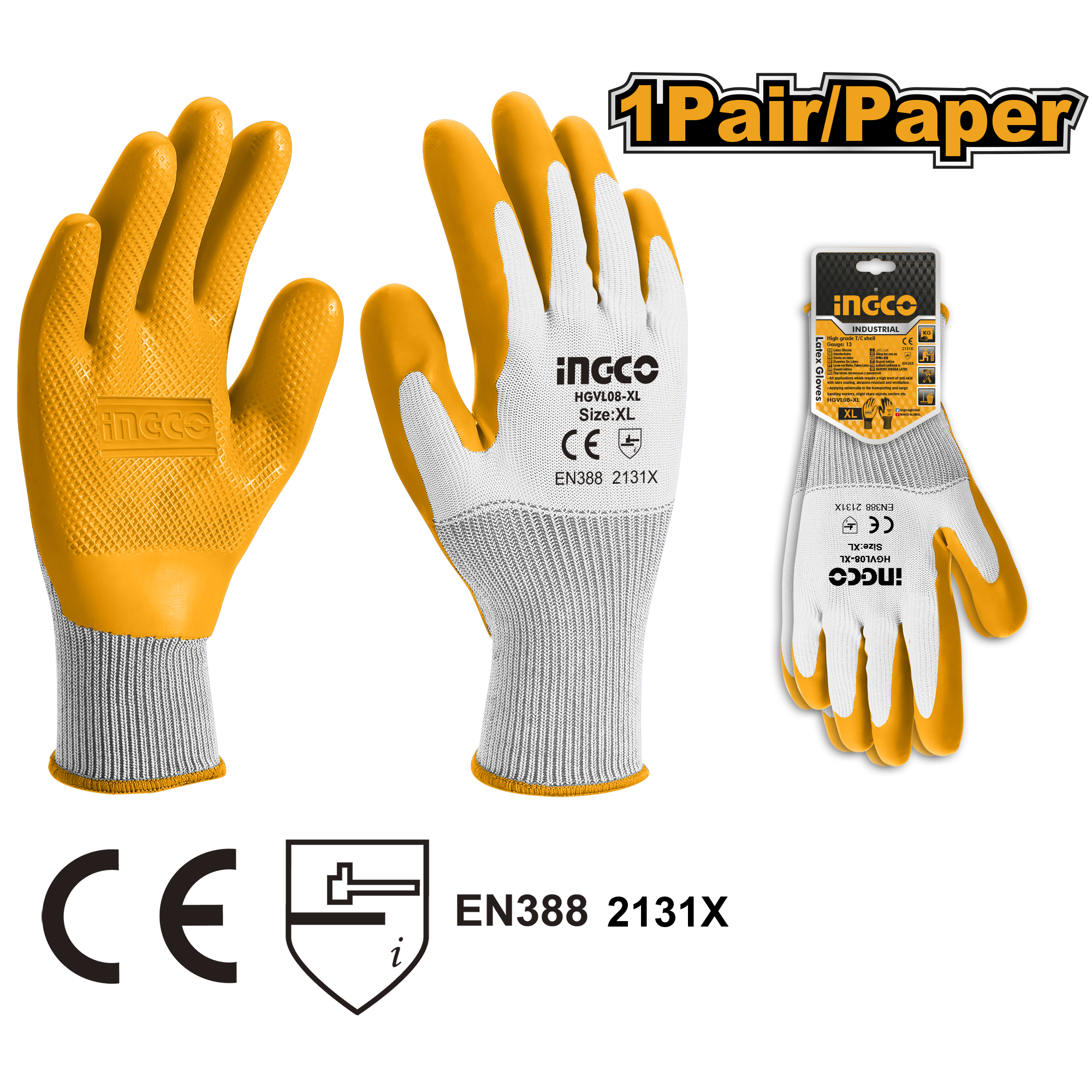 Перчатки латексные с манжетой INGCO HGVL08-XL INDUSTRIAL XL
