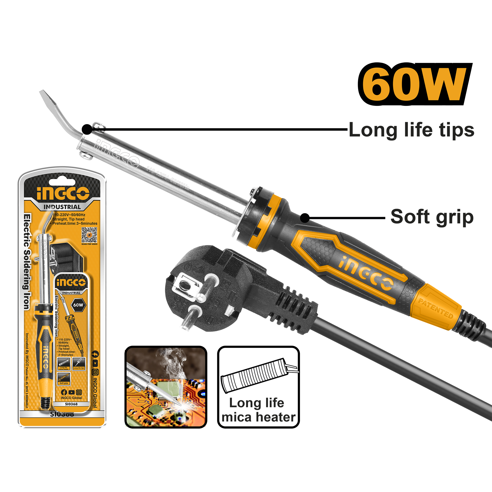 Паяльник электрический INGCO SI0368 INDUSTRIAL 60 Вт